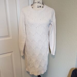Kathy Ireland Cream Long Sleeve Knit Dress Size M New